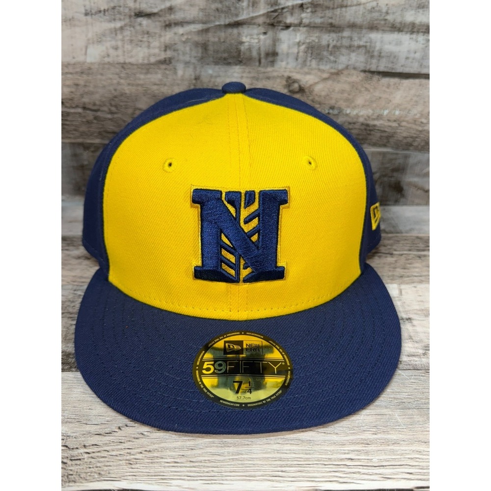 NWT MILB New‎ ERA Nashville Brewskis Rail Hat Fitted 7 1/4 Blue Yellow